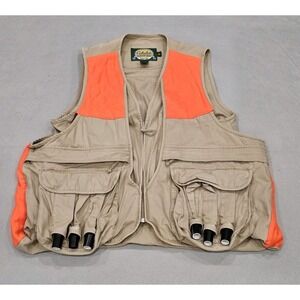 Cabela's Game Hunting Vest Quick Loader Game Pocket Tan Blaze Orange Sz Medium
